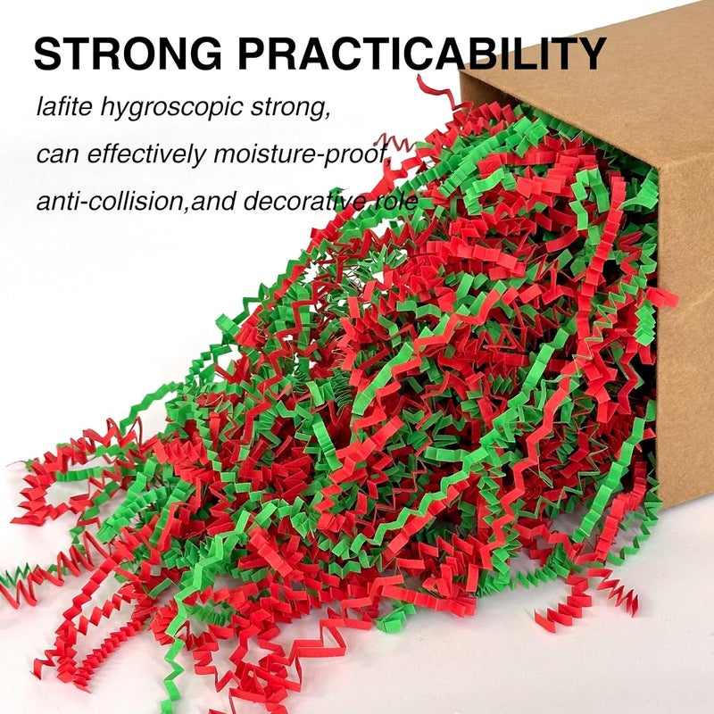 Corlcol 200g(7oz) Crinkle Paper Filler for Gift Baskets Box Confetti Paper Shreds Decoration Stuffing on Christmas (Red&Green) - Image 3